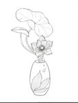 花瓶中绽放的荷花线条画
