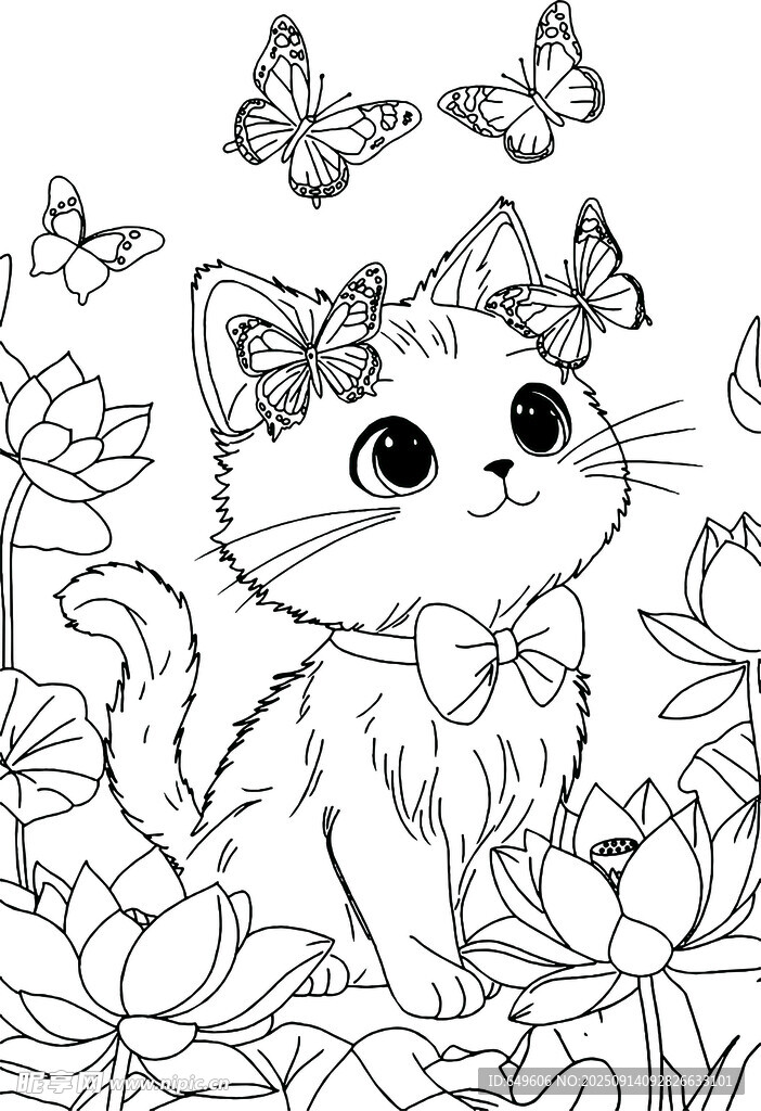 幼儿绘画蝴蝶猫咪