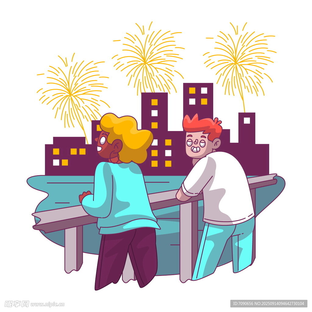 情侣跨年赏烟花