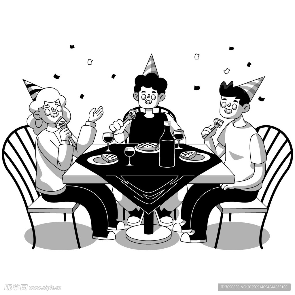 三人围坐庆祝欢乐时刻