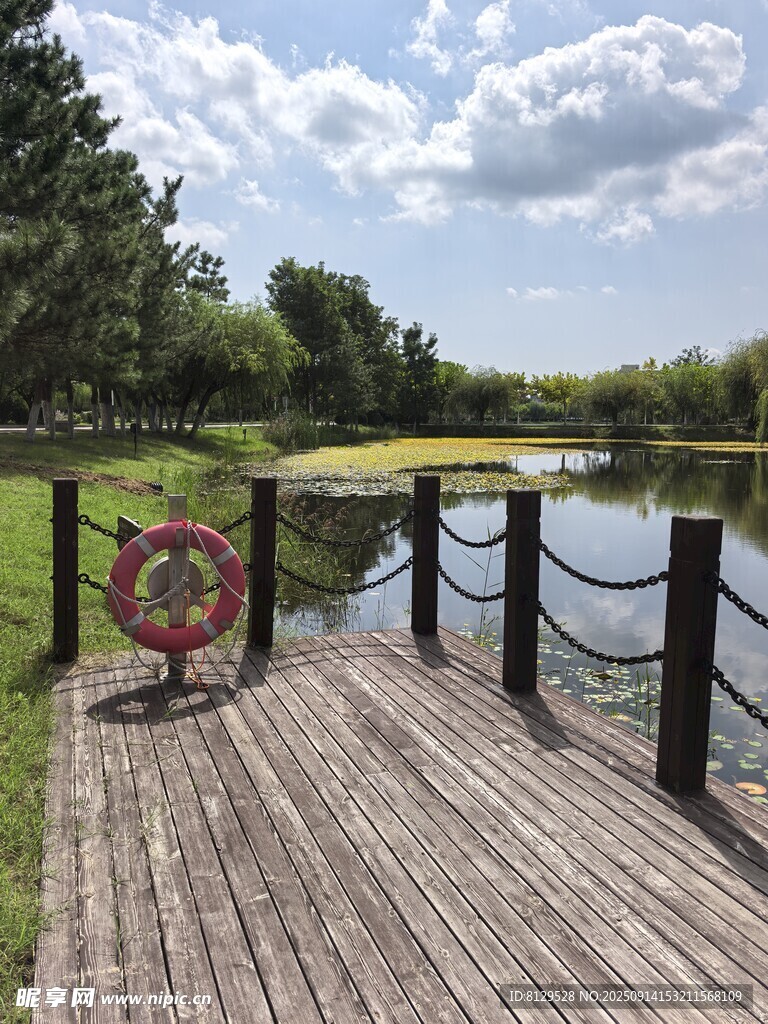 湖畔木质栈道风景