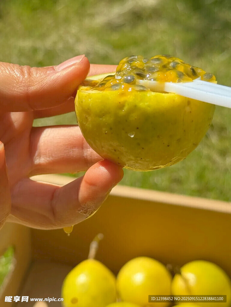 手持切开的新鲜百香果
