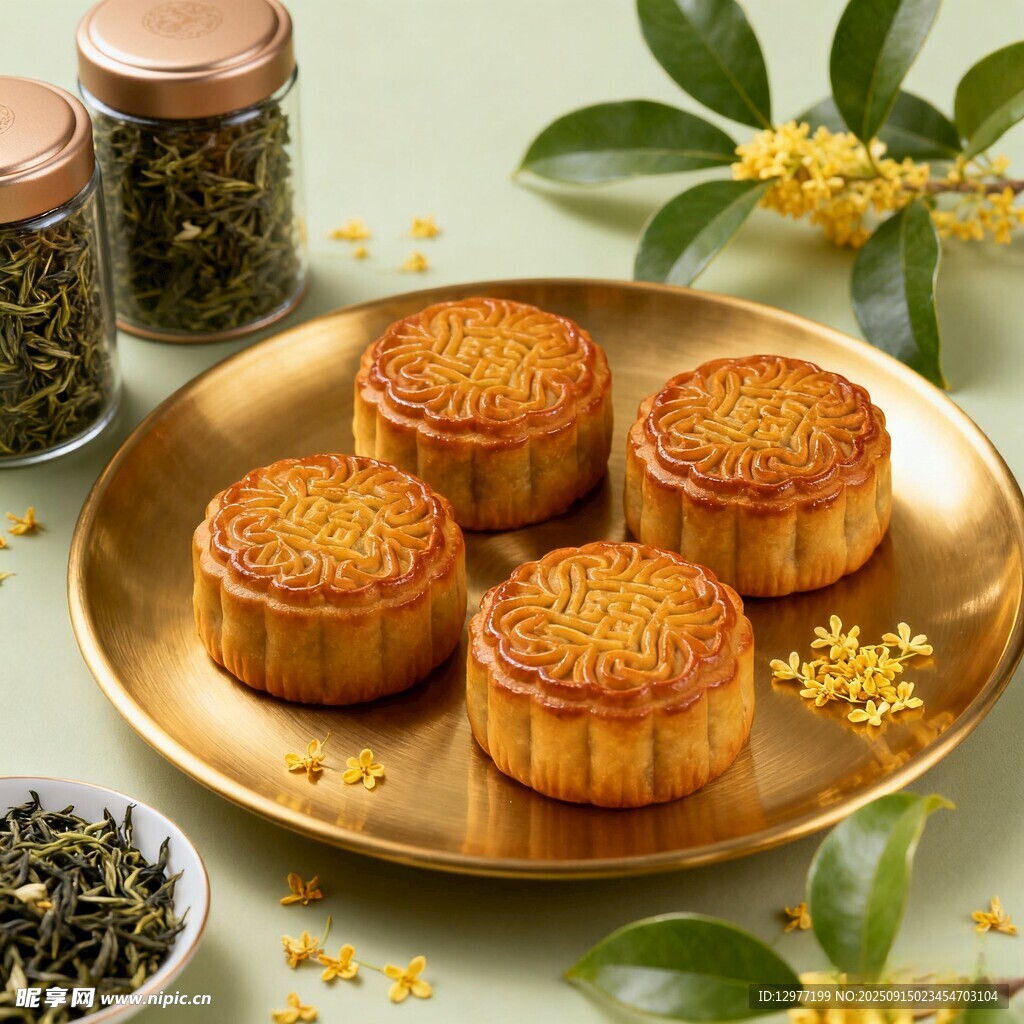 中秋美味月饼摆拍展示