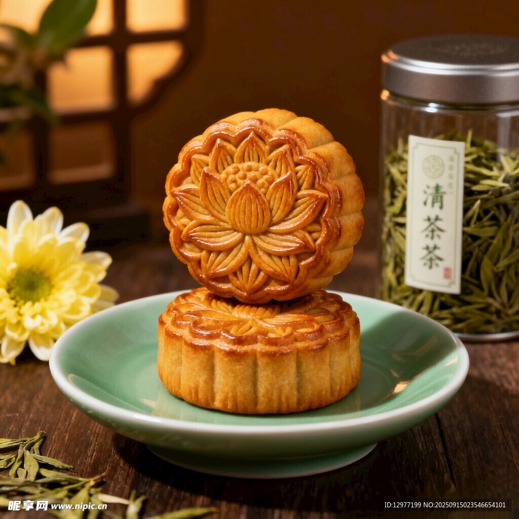传统美味月饼与花茶组合