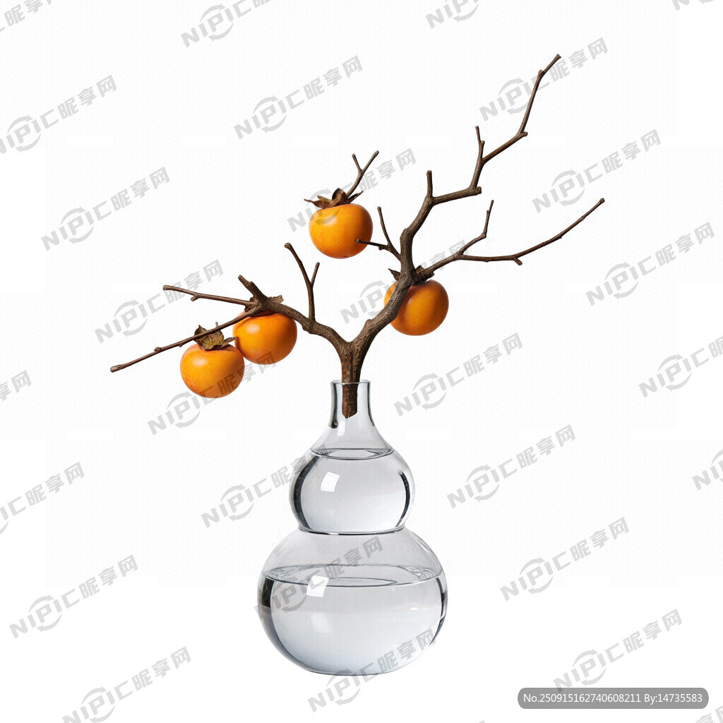 透明水晶葫芦上长出一颗柿子树