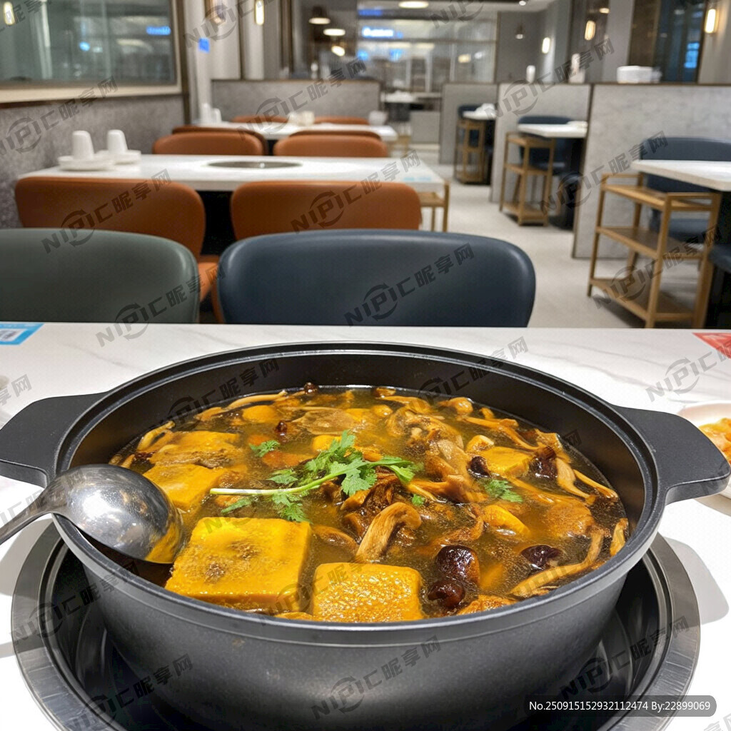 牛油菌汤锅火锅正面俯视图全景