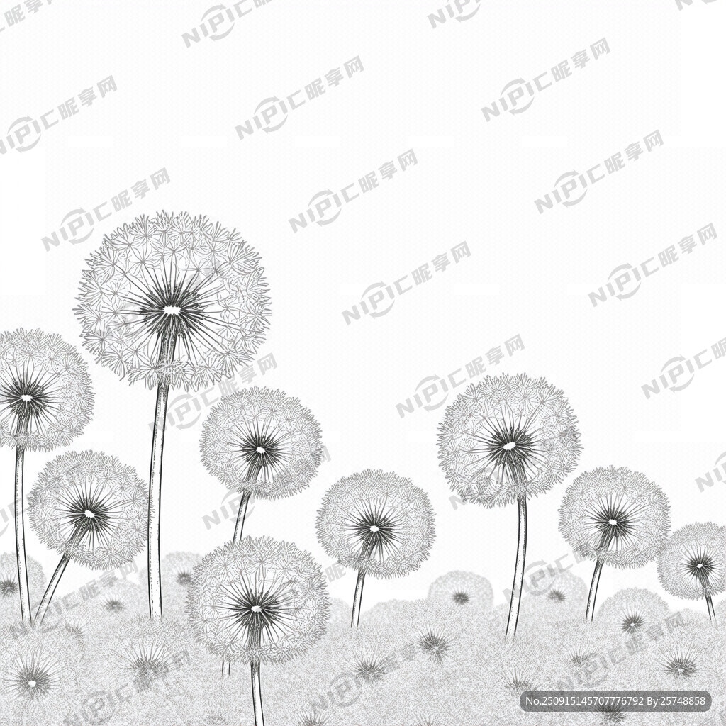 蒲公英  黑白线稿 满铺