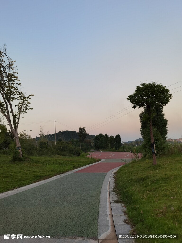 郊外彩色步道与绿植景观
