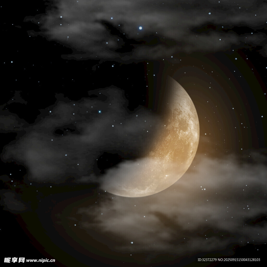 夜空中的新月与繁星