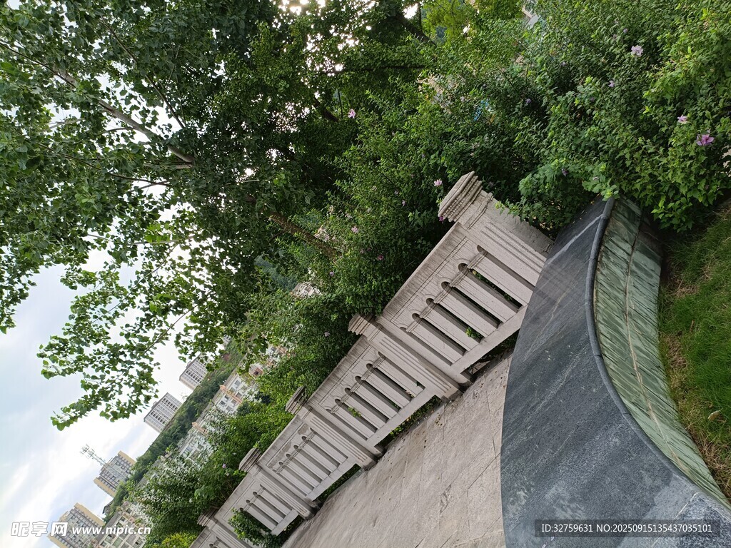 户外石阶旁绿植环绕景观