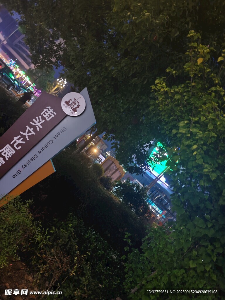 夜晚路旁的发光指示牌
