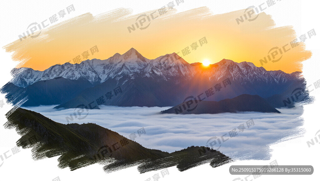 日出 大山简笔画  绿色