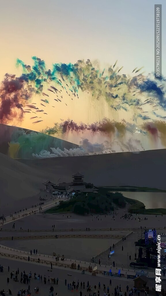 沙漠绚丽烟花表演场景