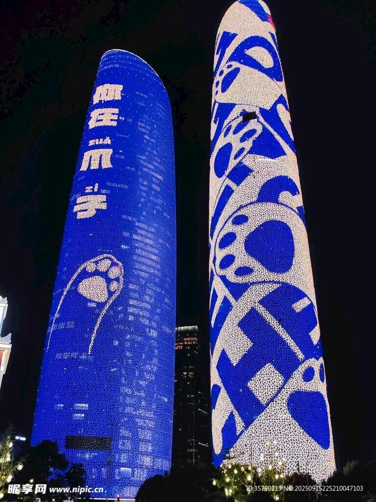成都双子塔绚丽夜景