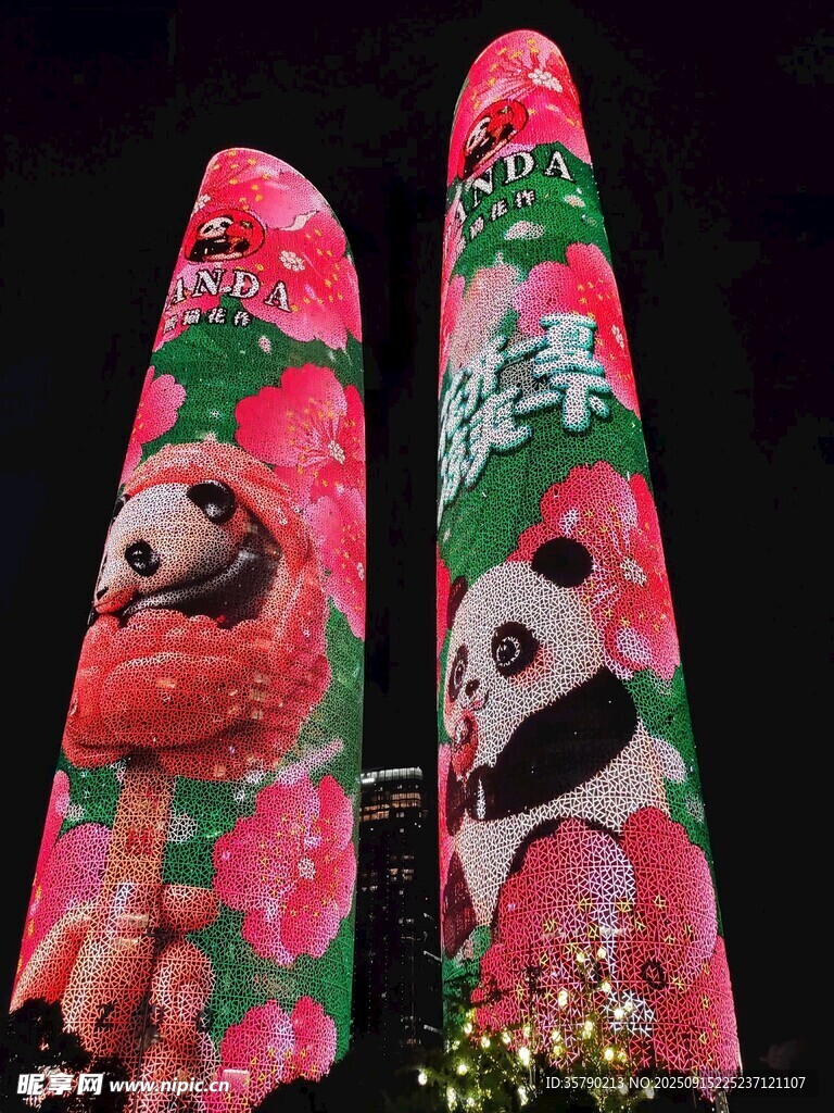 熊猫花卉图案滑雪板
