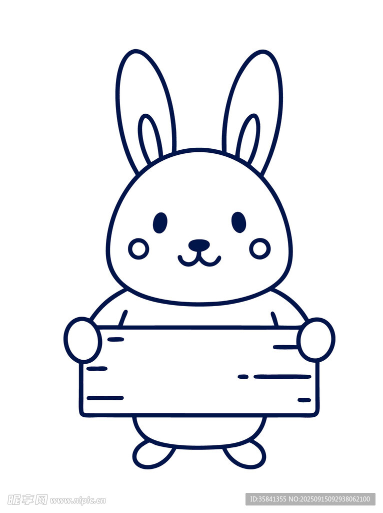 简约线条卡通持牌小兔
