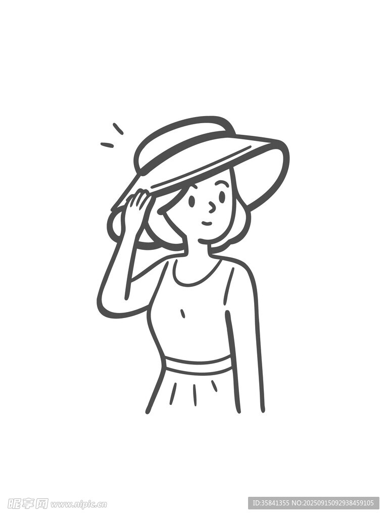 戴帽女子简约线条插画