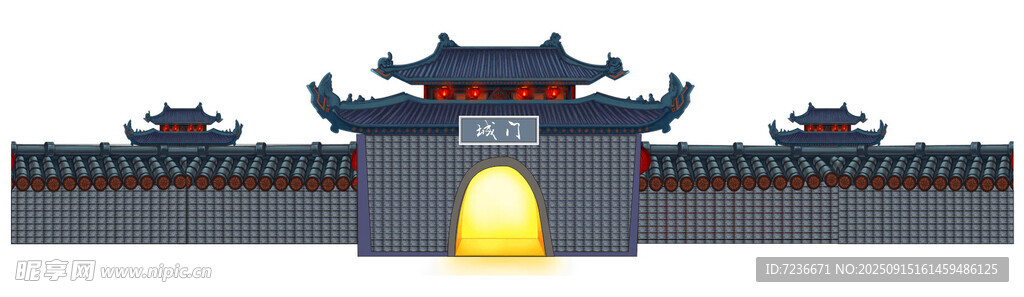 城墙  中式古建筑门楼景观