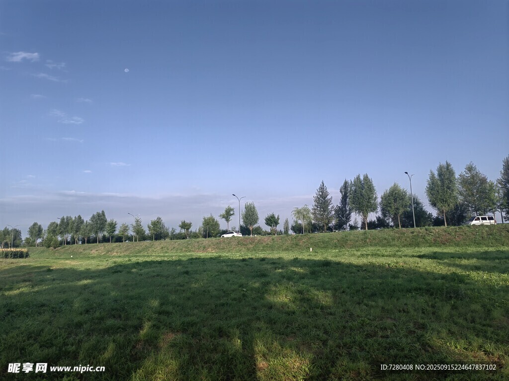 广袤绿野蓝天绿树成景