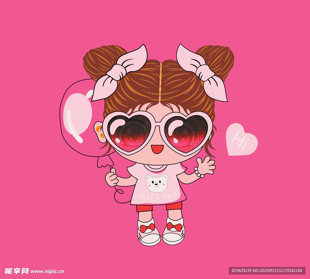 可爱双马尾女孩手持气球