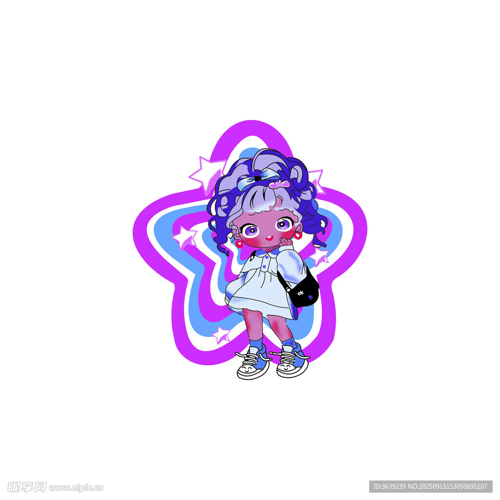 卡通女孩星形边框形象
