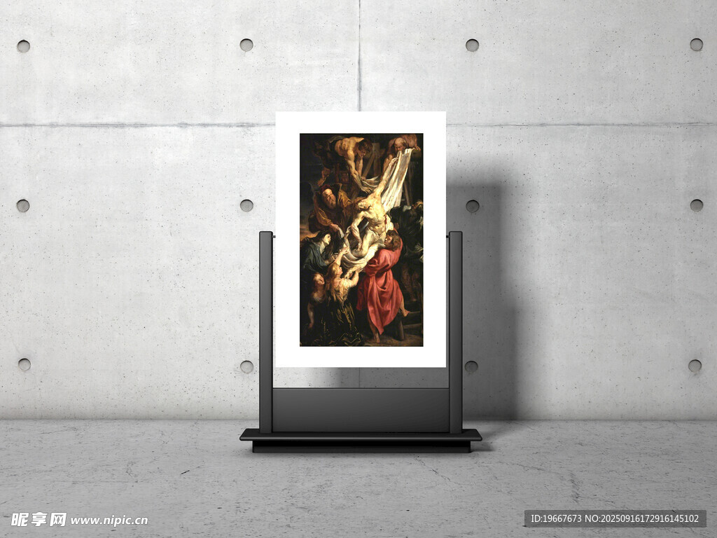 现代展厅中的艺术画作展示样机