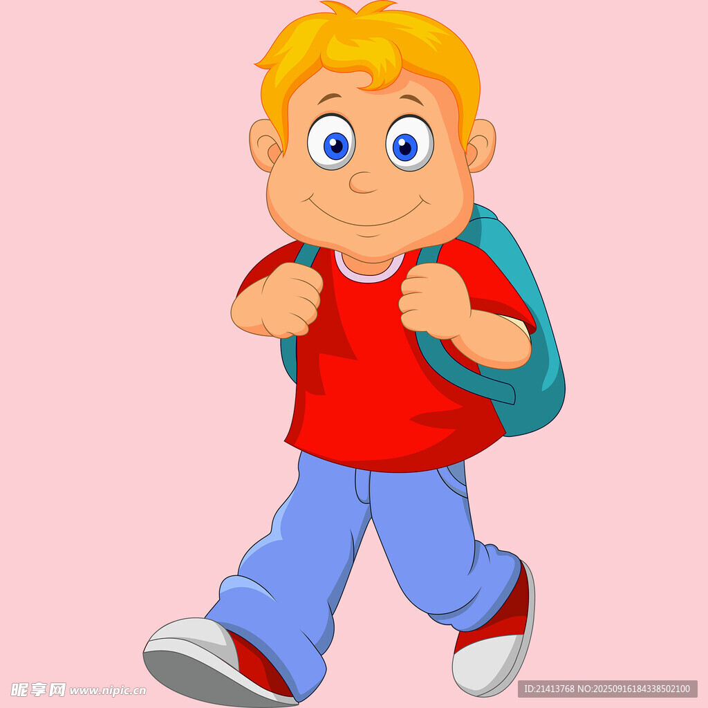背着书包上学的小男孩