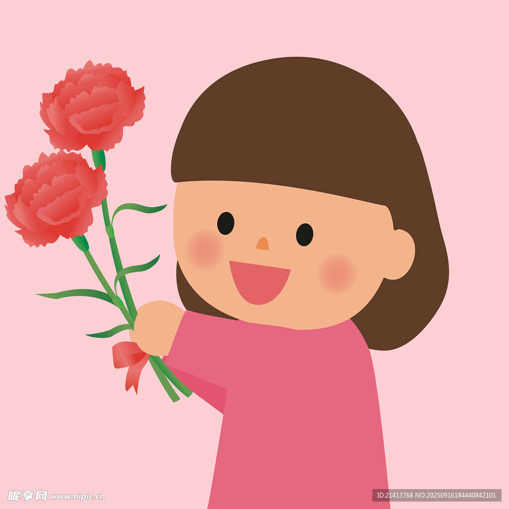 手持玫瑰的可爱小女孩