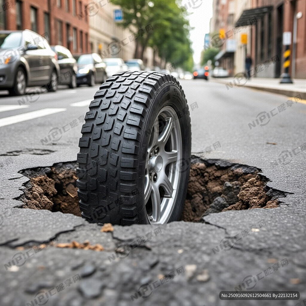轮子遇到坑洼路面 特写