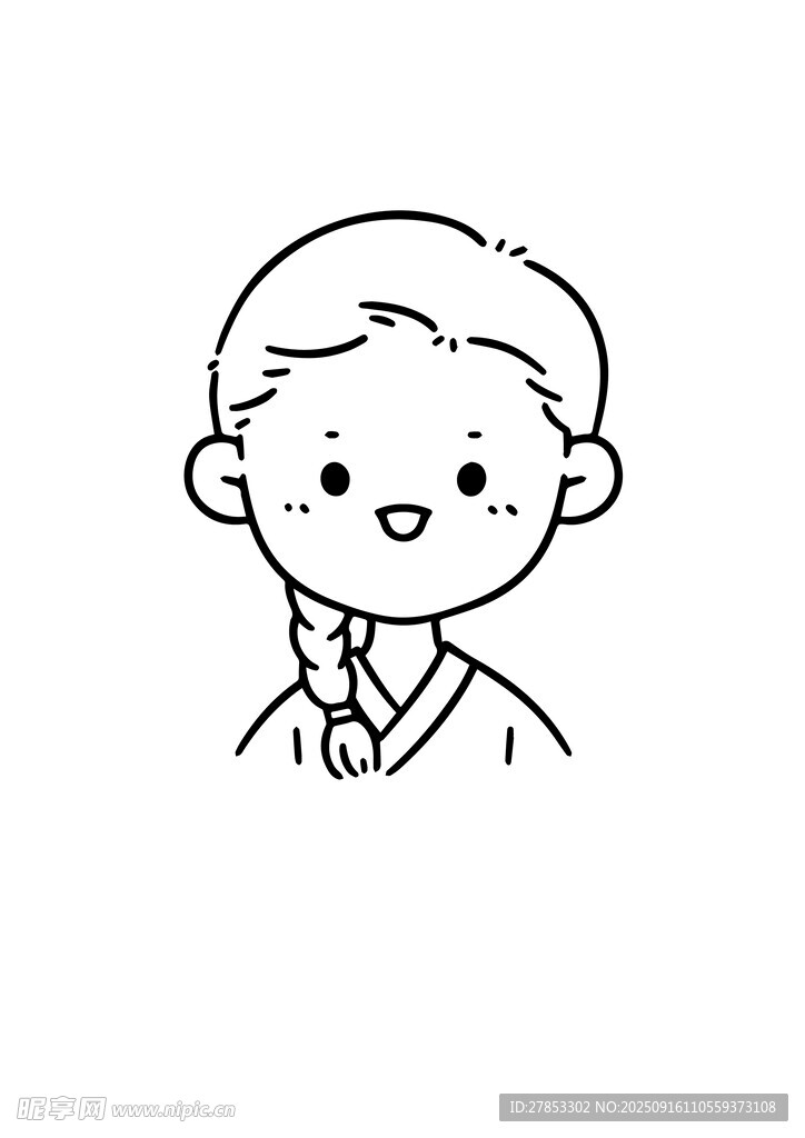 扎辫子的可爱小男孩