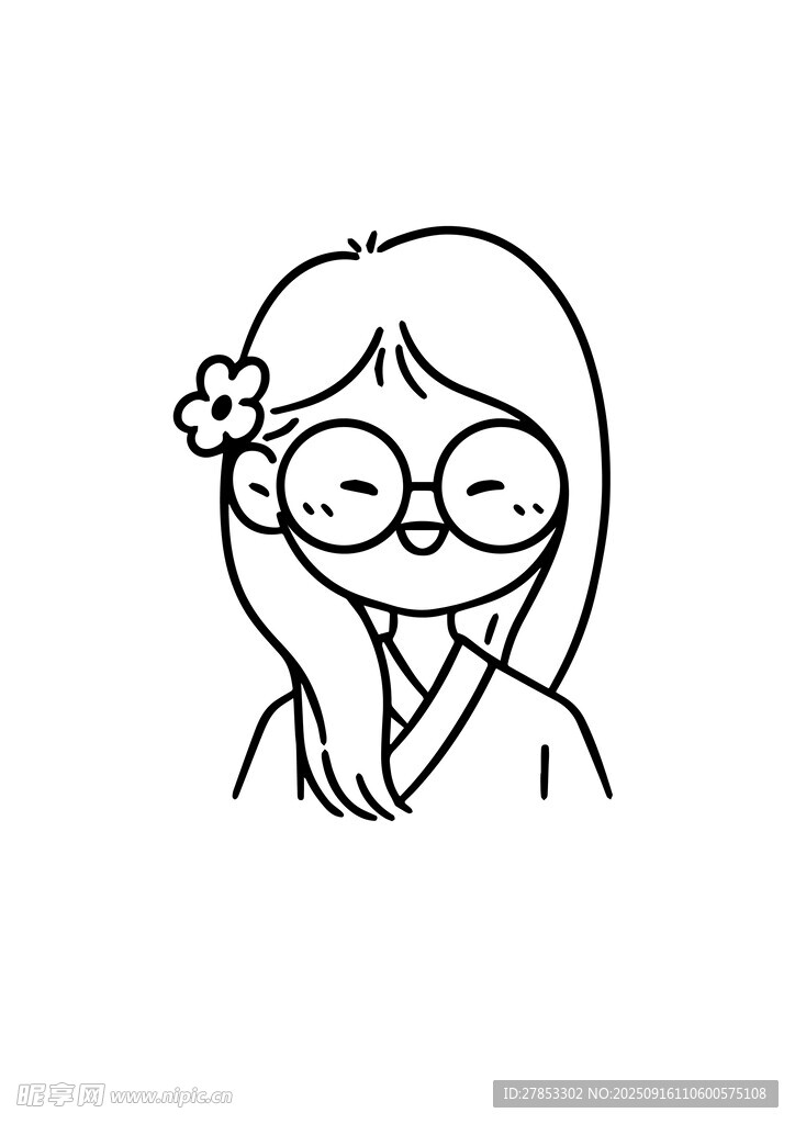 戴花眼镜女孩简笔画