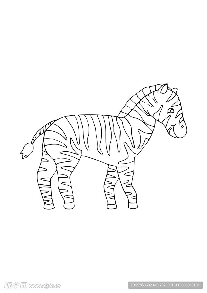 站立的斑马线条画