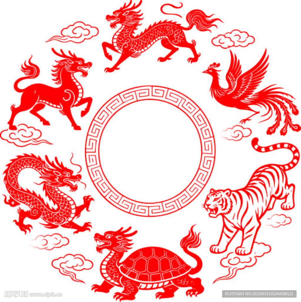 传统祥瑞神兽圆形图案