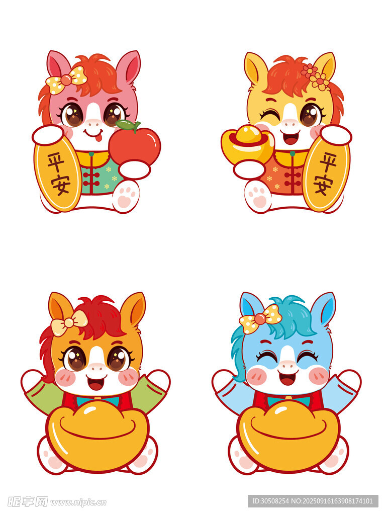 可爱萌马卡通招财猫形象