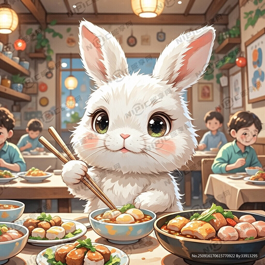 拿筷子的卡通兔子
