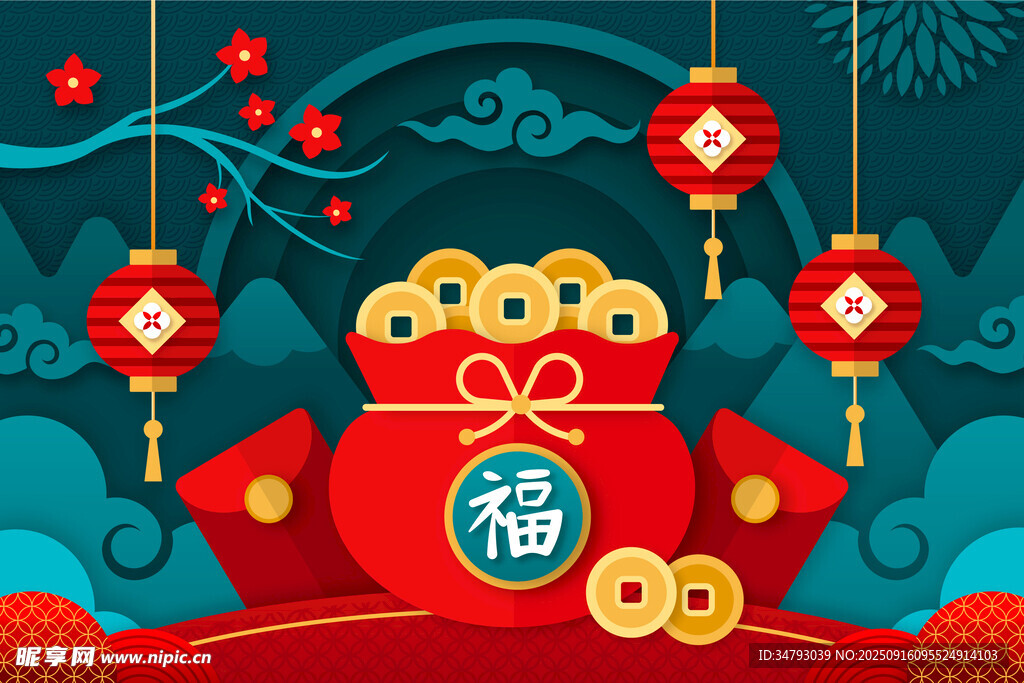 福袋贺岁喜庆新春景象