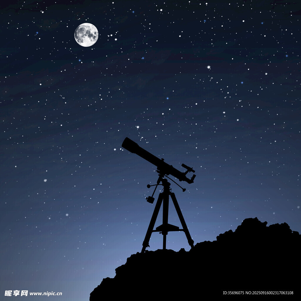 月夜下的天文望远镜观测