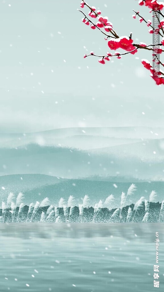 红梅映雪宁静冬日景致