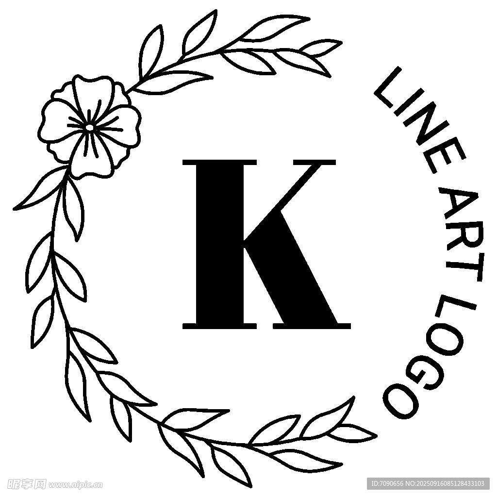 花卉环绕字母K线性标志