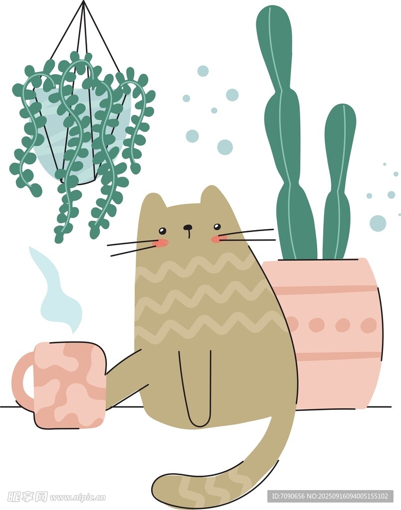 猫咪与绿植的温馨小场景