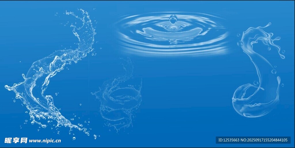 水滴蓝色背景下的灵动水花