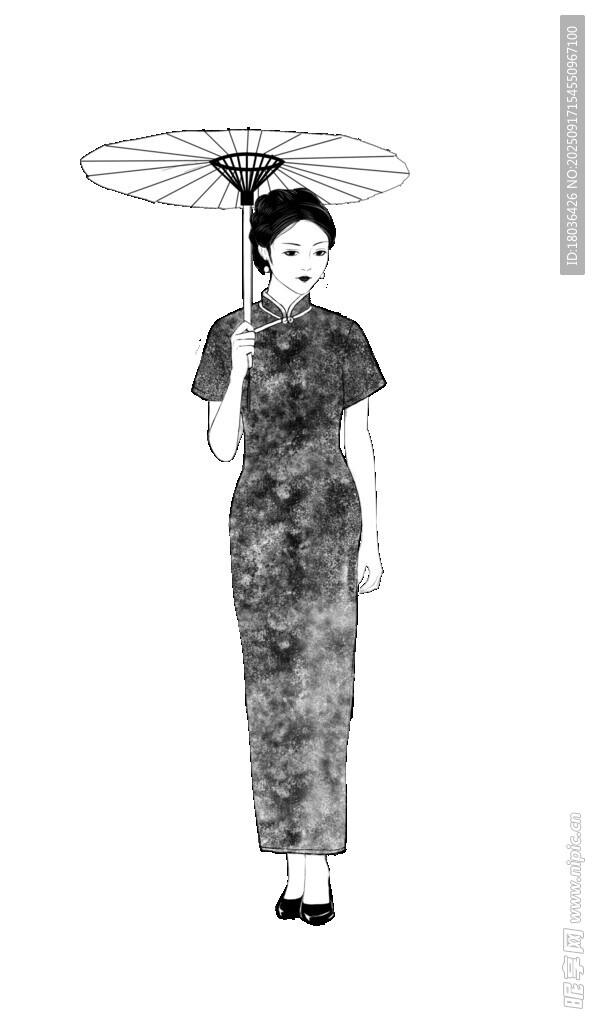 撑伞旗袍女子优雅身姿