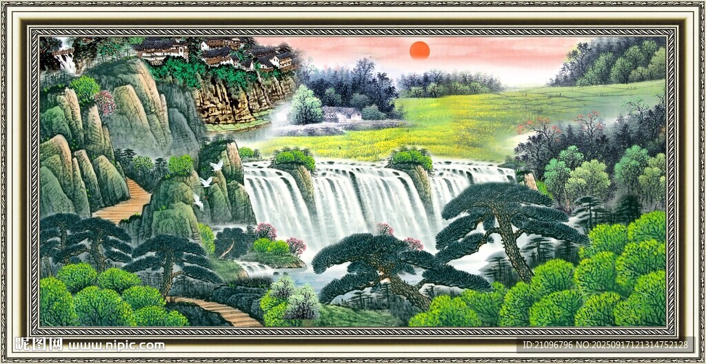 山水瀑布间的自然美景