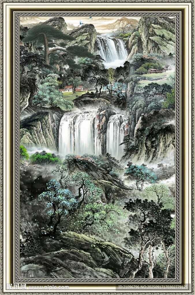 山水瀑布国画景观
