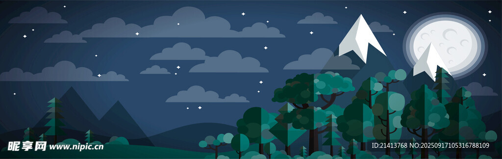 月夜山林景观