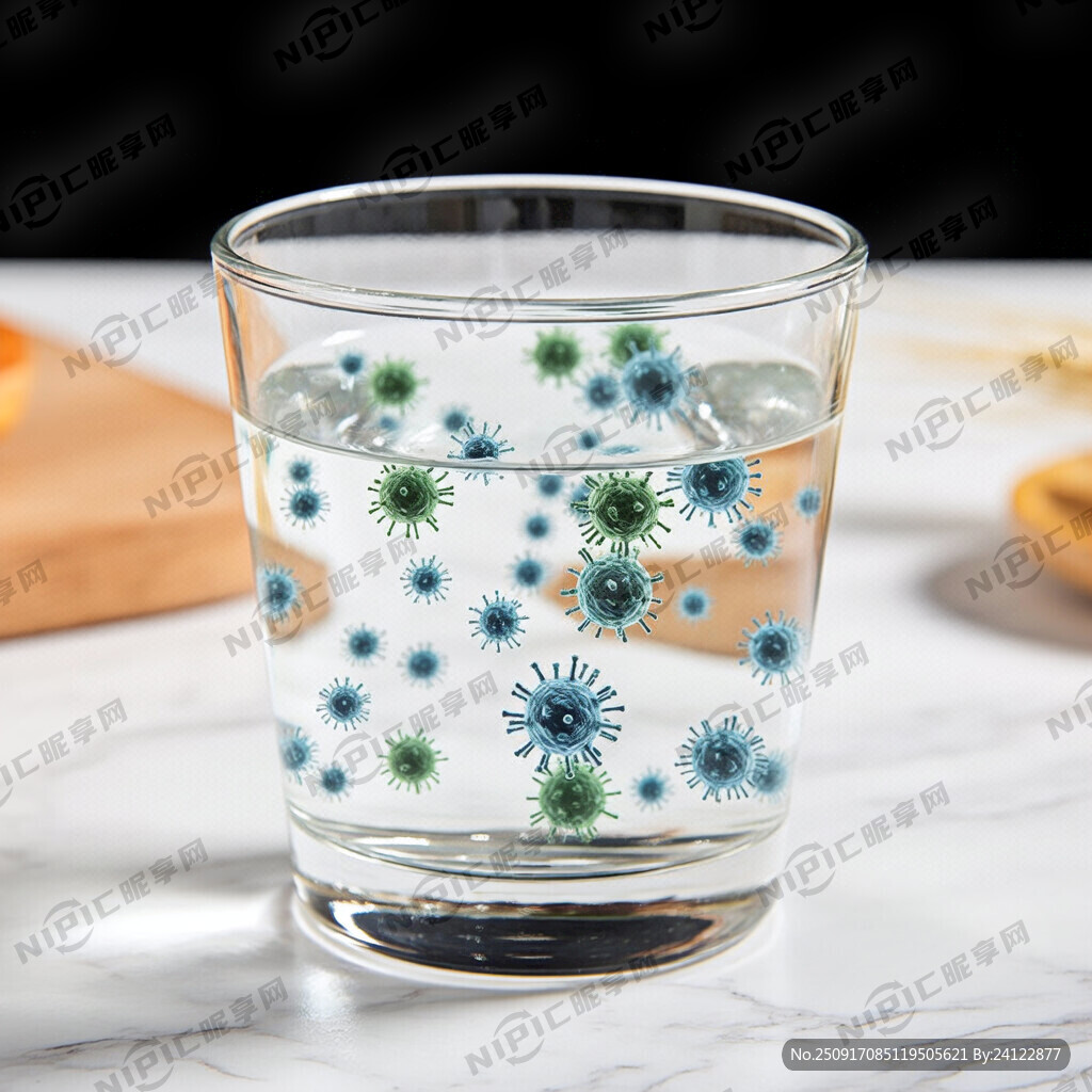 手拿一杯水 表面有细菌图