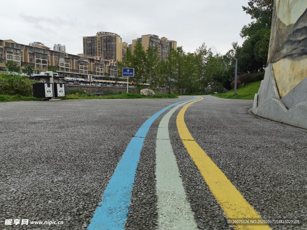 彩色标线的城市道路
