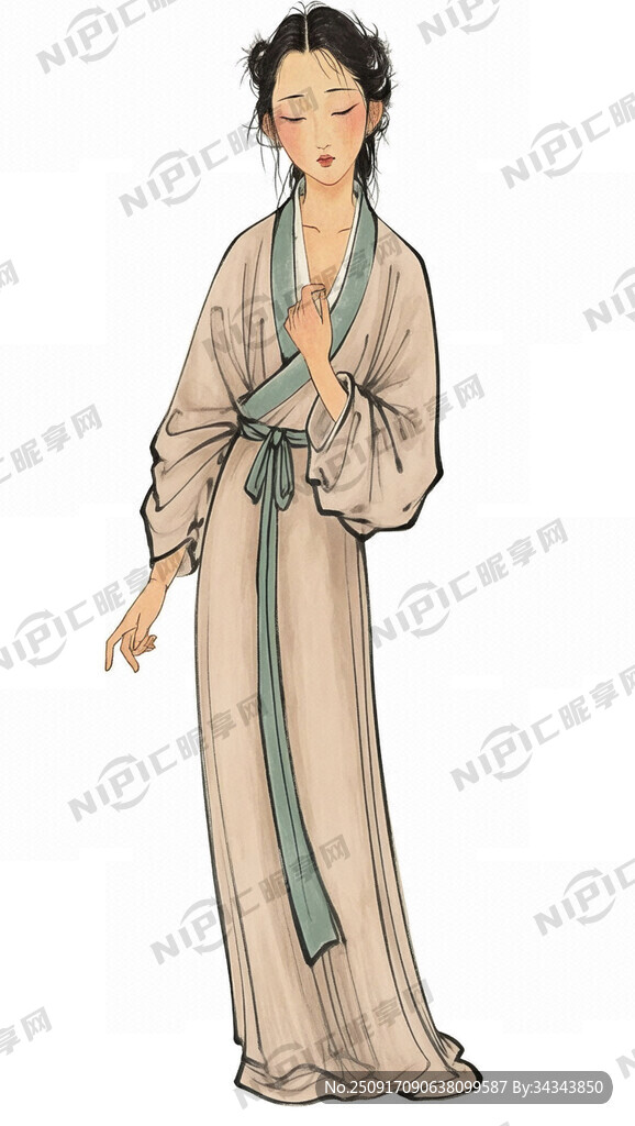 中国传统工笔人物画 唇淡白