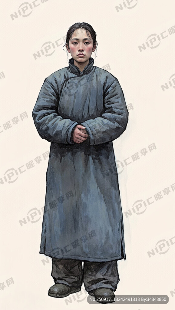中国传统工笔人物画描绘全身站立