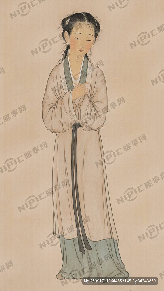 中国传统工笔人物画 唇淡白